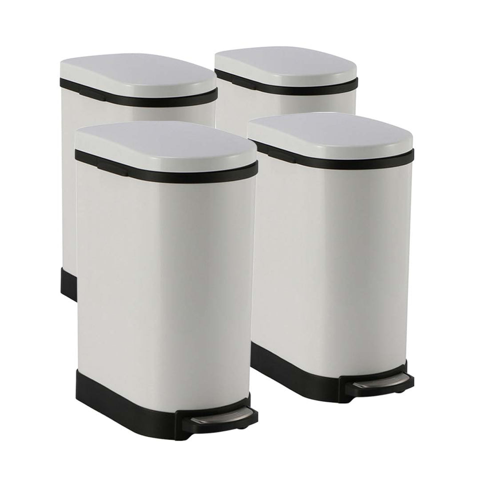 SOGA 4X Foot Pedal Stainless Steel Rubbish Recycling Garbage Waste Trash Bin U White 10L