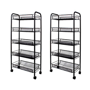 SOGA 2X 5 Tier Steel Black Bee Mesh Kitchen Cart Multi-Functional Shelves Storage Organizer with Wheels