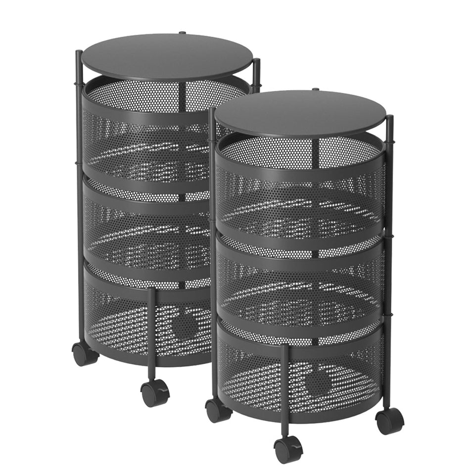 SOGA 2X 3 Tier Steel Round Rotating Kitchen Cart Multi-Functional Shelves Storage Organizer with Wheels