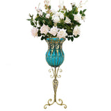 SOGA 85cm Blue Glass Tall Floor Vase and 12pcs White Artificial Fake Flower Set