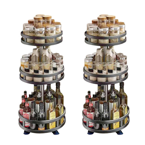 SOGA 2-Pack 3-Tier Steel Black Rotating Kitchen Spice & Seasoning Organizer Shelf