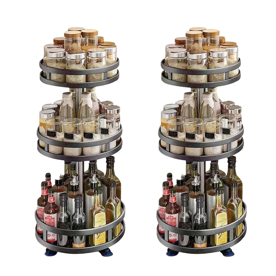 SOGA 2-Pack 3-Tier Steel Black Rotating Kitchen Spice & Seasoning Organizer Shelf