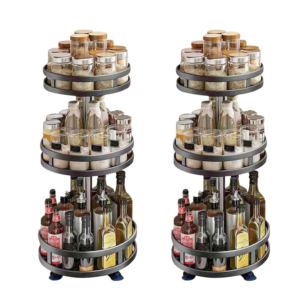 SOGA 2-Pack 3-Tier Steel Black Rotating Kitchen Spice & Seasoning Organizer Shelf