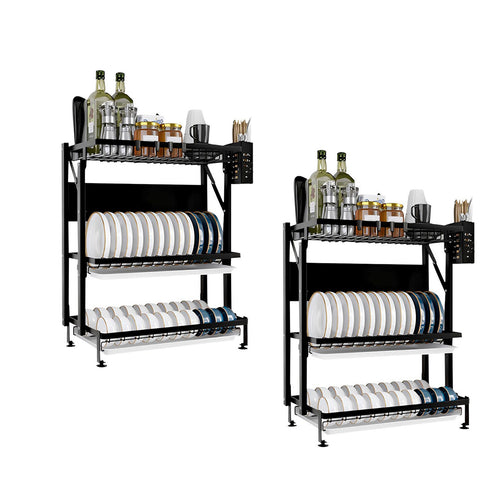 SOGA 2-Pack 3-Tier Steel Black Kitchen Drying Rack & Dish Drainer Organizer
