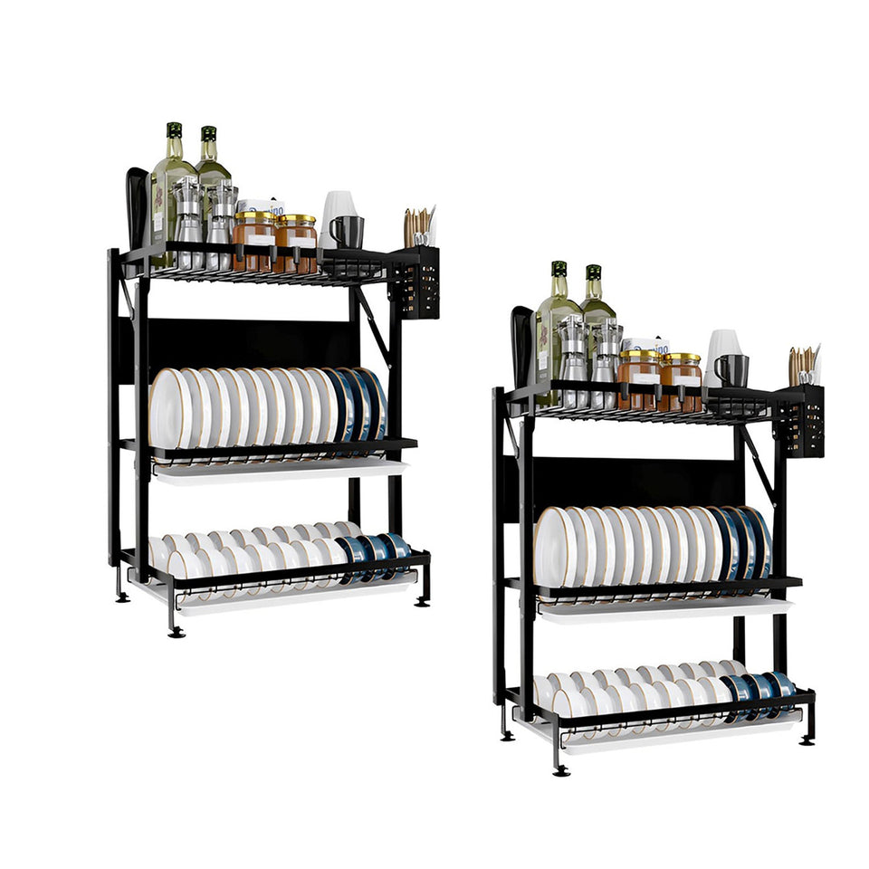 SOGA 2-Pack 3-Tier Steel Black Kitchen Drying Rack & Dish Drainer Organizer