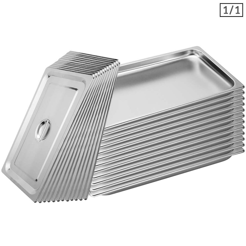 SOGA 12X Gastronorm GN Pan Full Size 1/1 GN Pan 2cm Deep Stainless Steel Tray with Lid
