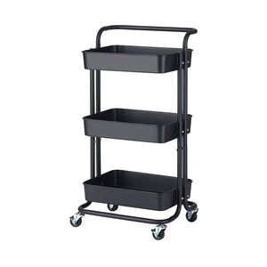 SOGA 3 Tier Steel Black Movable Kitchen Cart Multi-Functional Shelves Storage Organizer with Wheels