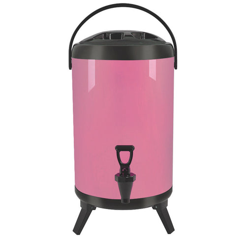 SOGA 12L Stainless Steel Insulated Milk Tea Barrel Hot and Cold Beverage Dispenser Container with Faucet Pink