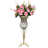 SOGA 85cm Clear Glass Tall Floor Vase with 12pcs Pink Artificial Fake Flower Set