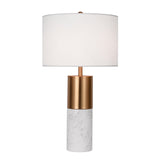 SOGA 60cm White Marble Bedside Modern Desk Table Lamp Living Room Shade with Cylinder Base