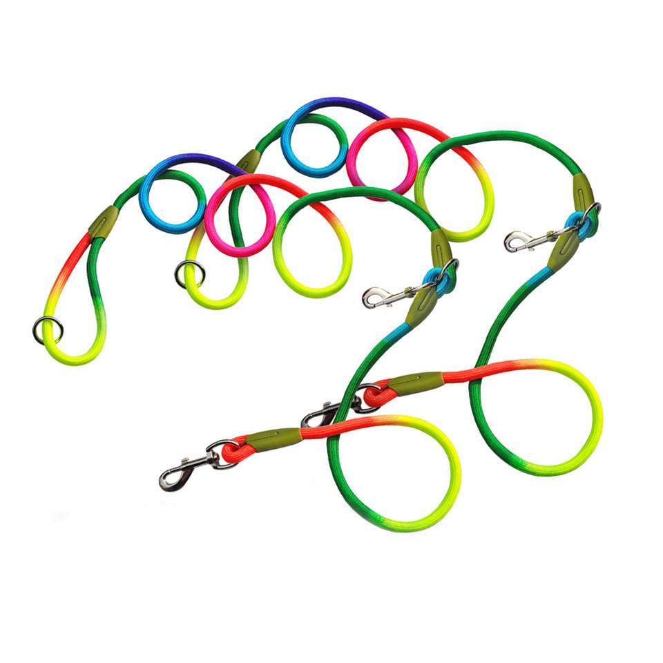 SOGA 2X 220cm Multifunction Hands-Free Rope Pet Cat Dog Puppy Double Ended Leash for Walking Training Tracking Obedience Rainbow