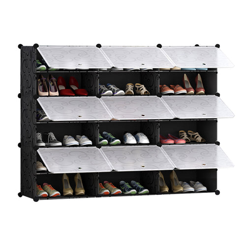 SOGA 6 Tier 3 Column Shoe Rack Organizer Sneaker Footwear Storage Stackable Stand Cabinet Portable Wardrobe with Cove