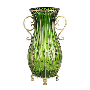 SOGA 51cm Green Glass Oval Floor Vase with Metal Flower Stand