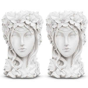 SOGA 2X Resin White Creative Goddess Head Statue Planter Bonsai Flower Succulent Pot Decor