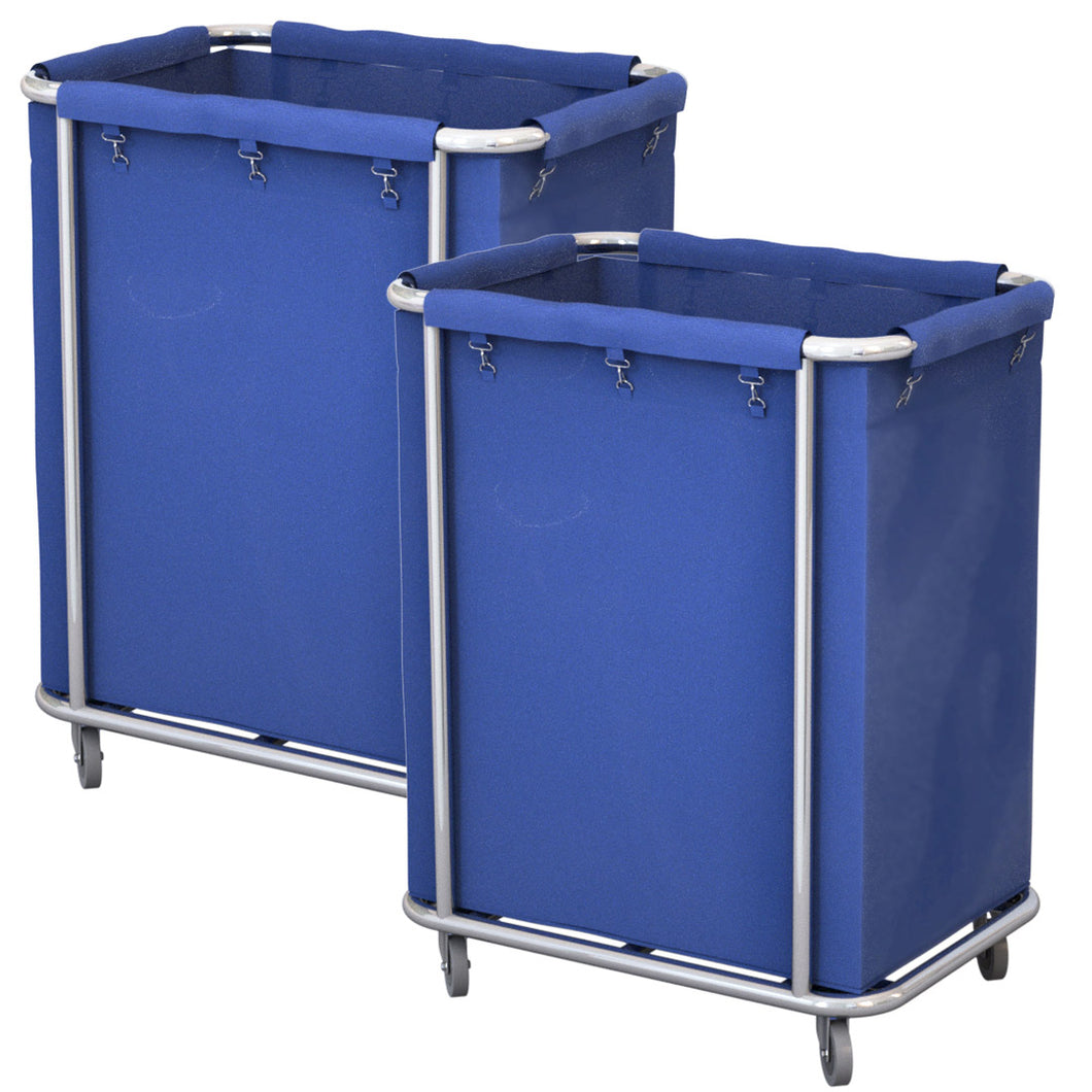 SOGA 2X Stainless Steel Commercial Square Soiled Linen Laundry Trolley Cart with Wheels Blue