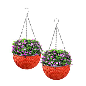 SOGA 2X Red Medium Hanging Resin Flower Pot Self Watering Basket Planter  Outdoor Garden Decor