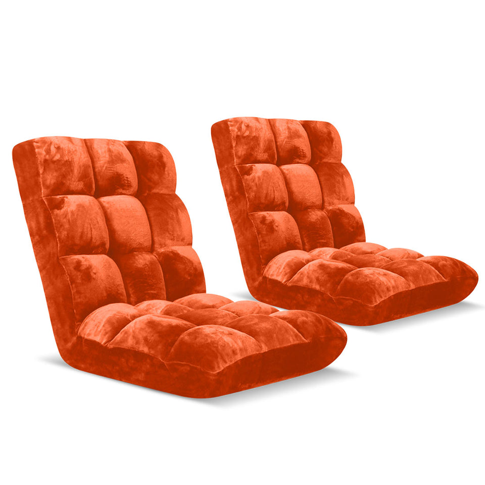 SOGA 2 Pack 6-Position Folding Floor Recliner Chairs Orange