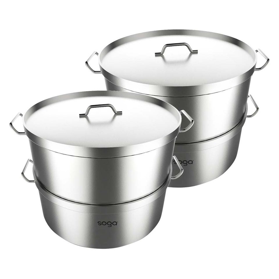 SOGA 2X Commercial 304 Stainless Steel Steamer With 2 Tiers Top Food Grade 35*22cm