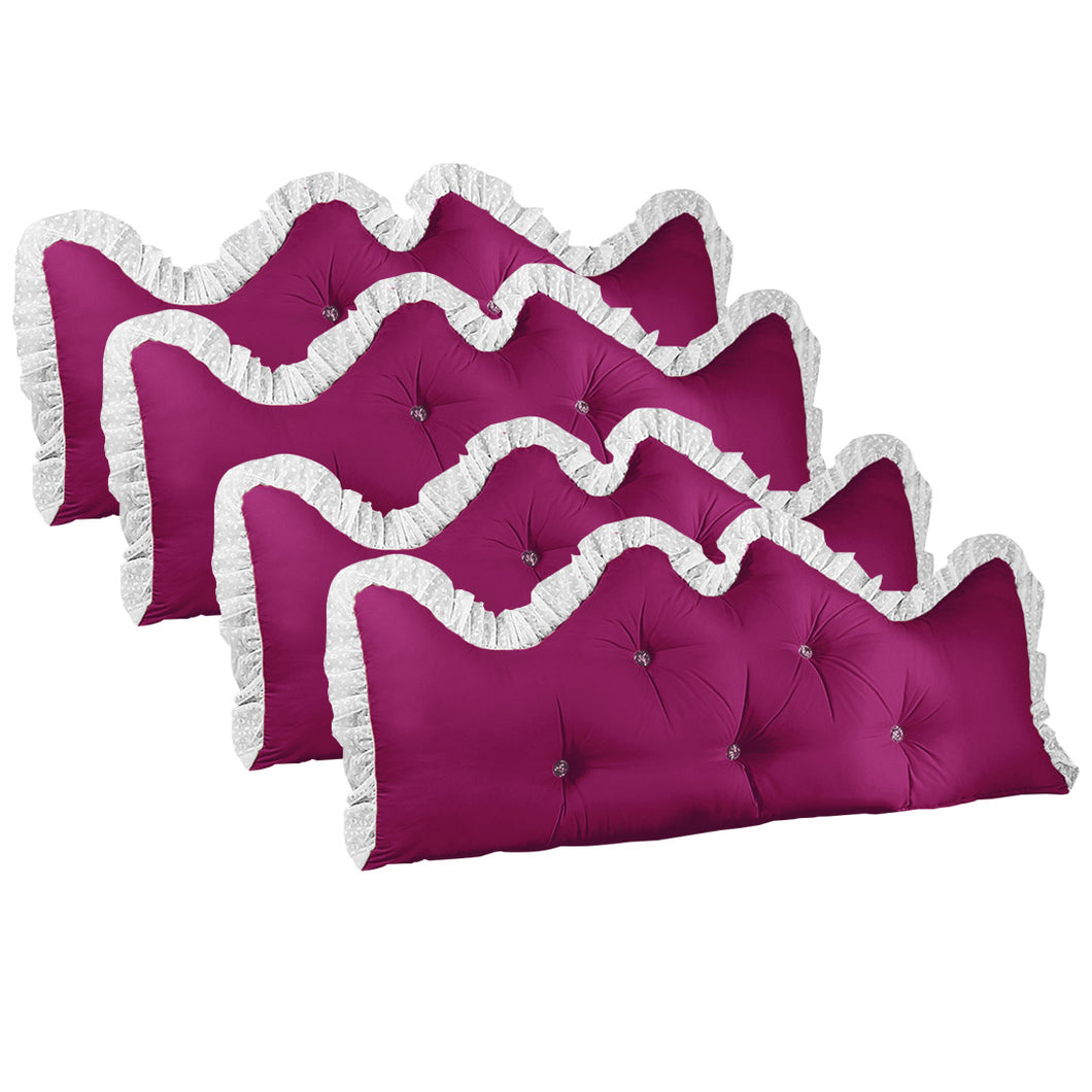 SOGA 4X 180cm Burgundy Princess Bed Pillow Headboard Backrest Bedside Tatami Sofa Cushion with Ruffle Lace Home Decor