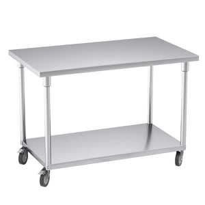 SOGA 120cm Commercial Catering Kitchen Stainless Steel Prep Work Bench Table with Wheels