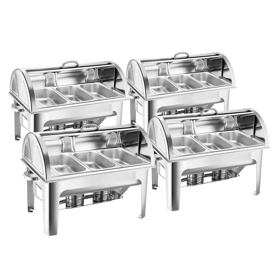 SOGA 4X 3L Triple Tray Stainless Steel Roll Top Chafing Dish Food Warmer