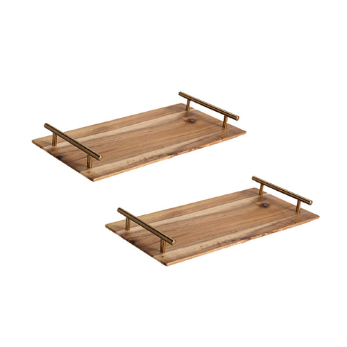 SOGA 2X Brown Rectangle Acacia Wooden Serving Tray Board 30cm
