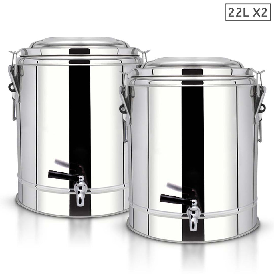 SOGA 2X 22L Stainless Steel Insulated Stock Pot Dispenser Hot & Cold Beverage Container With Tap