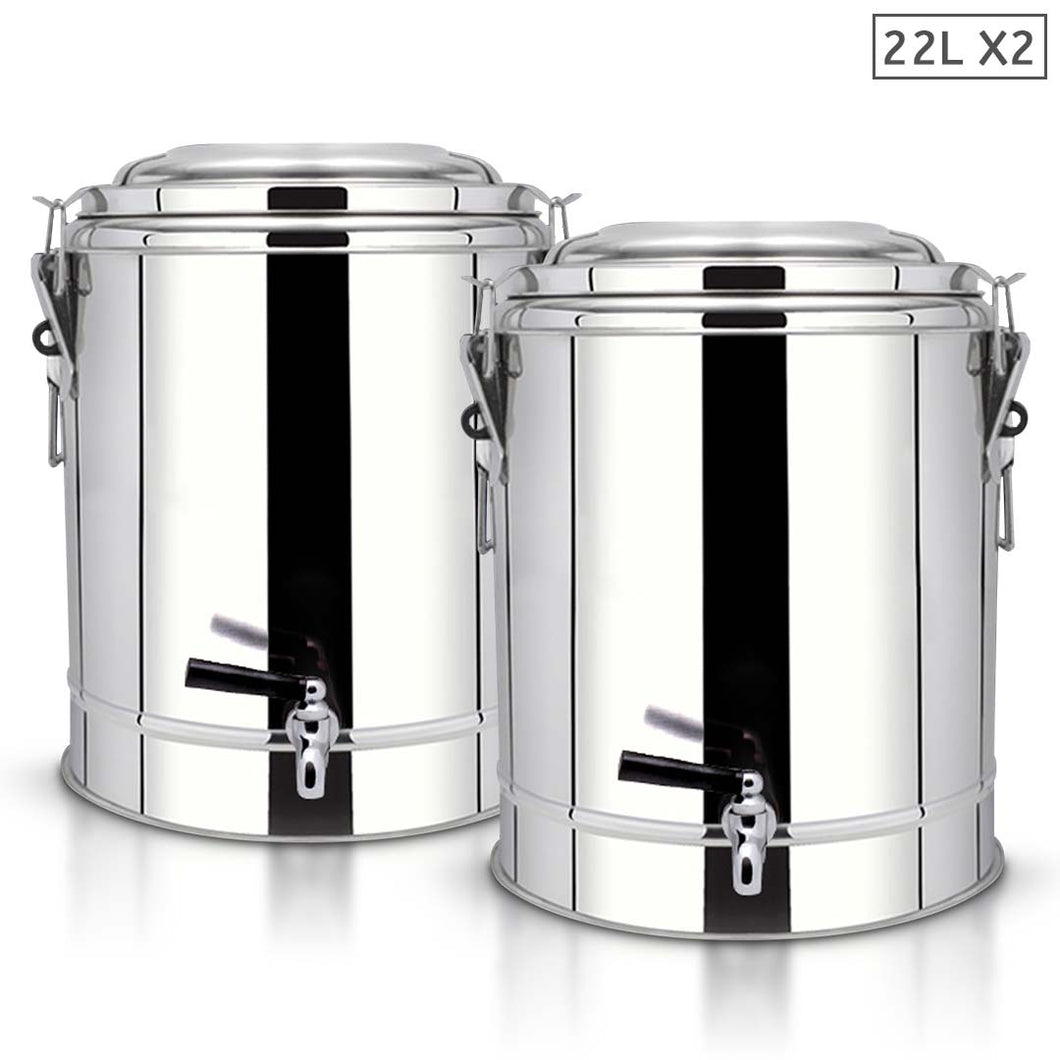 SOGA 2X 22L Stainless Steel Insulated Stock Pot Dispenser Hot & Cold Beverage Container With Tap