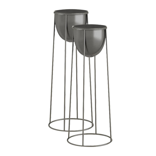 SOGA 2X 70cm Round Wire Metal Flower Pot Stand with Black Flowerpot Holder Rack Display