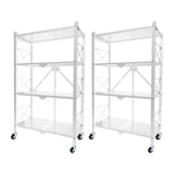 SOGA 2X 4 Tier Steel White Foldable Display Stand Multi-Functional Shelves Storage Organizer with Wheels