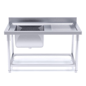 SOGA Commercial Kitchen Sink Work Bench Stainless Steel Food Prep 140*70*85cm