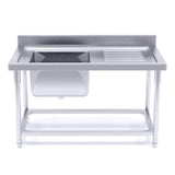 SOGA Commercial Kitchen Sink Work Bench Stainless Steel Food Prep 140*70*85cm