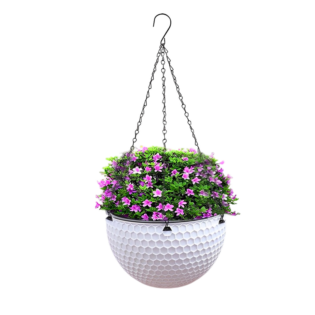SOGA White Medium Hanging Resin Self-Watering Flower Pot Planter