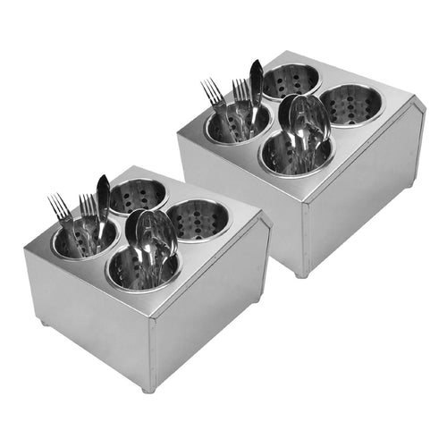 SOGA 2X 18/10 Stainless Steel Commercial Conical Utensils Square Cutlery Holder with 4 Holes