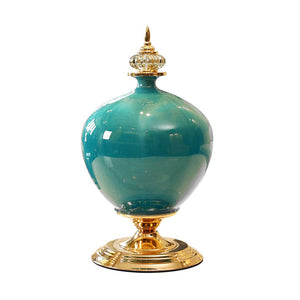 SOGA 38cm Ceramic Oval Flower Vase with Gold Metal Base Green