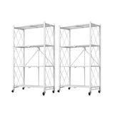SOGA 2X 4 Tier Steel White Foldable Kitchen Cart Multi-Functional Shelves Storage Organizer with Wheels