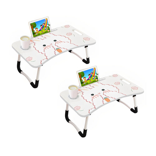 SOGA 2X Cute Rabbit Design  Portable Bed Table Adjustable Foldable Bed Sofa Study Table Laptop Mini Desk with Drawer and Cup Slot Home Decor
