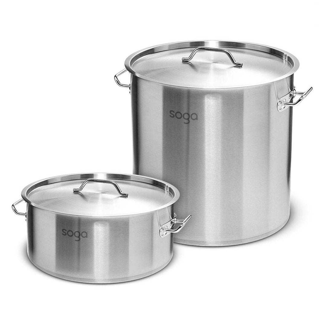 SOGA 23L Wide Stock Pot  and 71L Tall Top Grade Thick Stainless Steel Stockpot 18/10