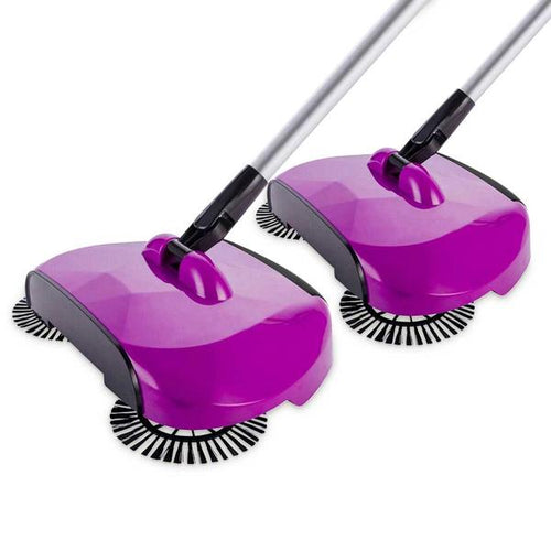 SOGA 2x Hand Push Sweeper Broom Lazy Auto Spin Household Cleaning No Electricity Purple