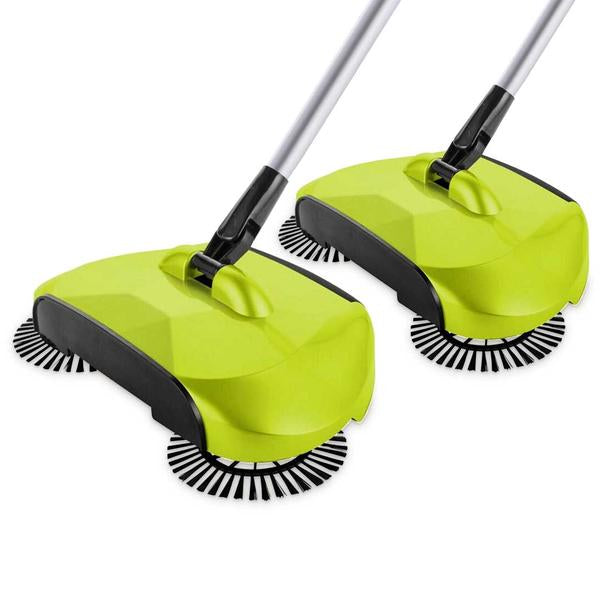 SOGA 2x Hand Push Sweeper Broom Lazy Auto Spin Household Cleaning No Electricity Green