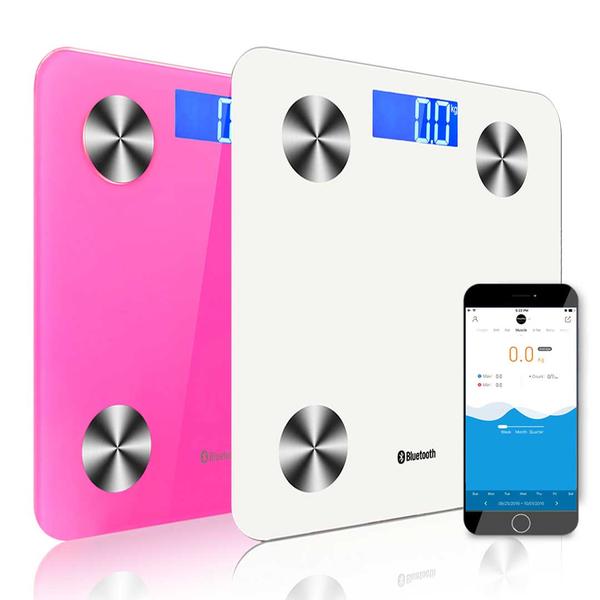 SOGA 2X Wireless Bluetooth Digital Body Fat Scale Bathroom Health Analyser Weight White/Pink