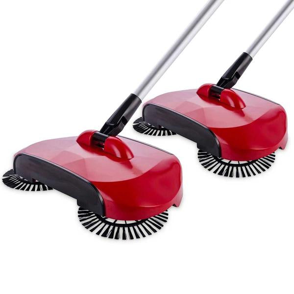 SOGA 2x Hand Push Sweeper Broom Lazy Auto Spin Household Cleaning No Electricity Red