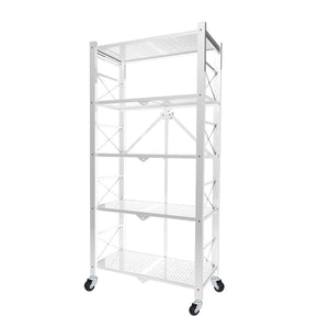 SOGA 5 Tier Steel White Foldable Display Stand Multi-Functional Shelves Storage Organizer with Wheels