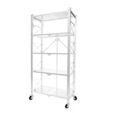 SOGA 5 Tier Steel White Foldable Display Stand Multi-Functional Shelves Storage Organizer with Wheels