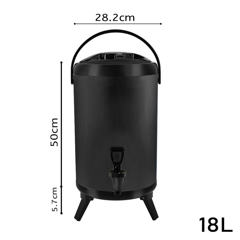 SOGA 4X 18L Stainless Steel Insulated Milk Tea Barrel Hot and Cold Beverage Dispenser Container with Faucet Black