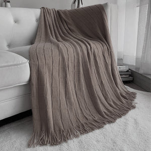 SOGA 2X Coffee Textured Knitted Throw Blanket Warm Cozy Woven Cover Couch Bed Sofa Home Decor with Tassels