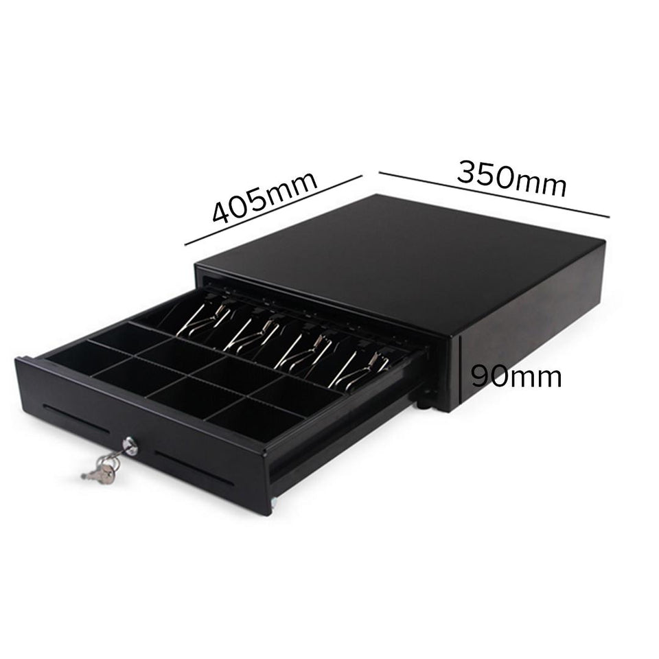 SOGA Black Heavy Duty Cash Drawer Electronic 4 Bills 8 Coins Cheque Slot Tray Pos 350