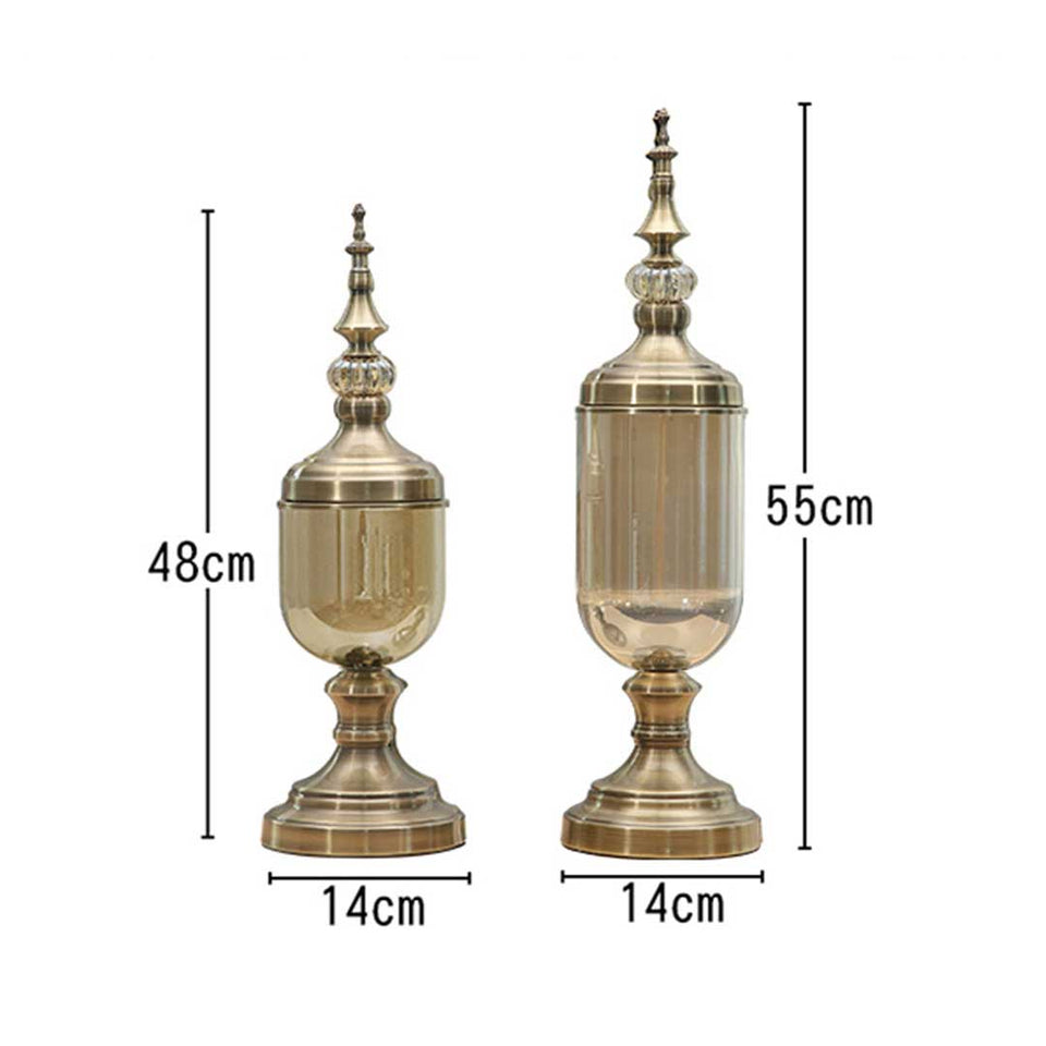SOGA 2 x Clear Glass Flower Vase with Lid and Transparent Filler Vase Bronze Set