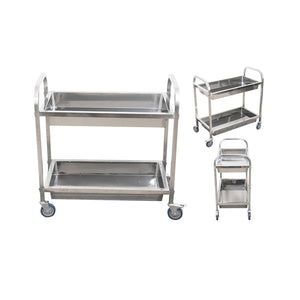 SOGA 2X 2 Tier Stainless Steel Kitchen Trolley Bowl Service Food Cart Large 95x50x95cm