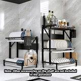 SOGA 2X 2 Tier Steel Black Kitchen Countertop Drying Dish Rack Plate Cutlery Cutting Board Holder Dish Drainer Kitchen Organiser